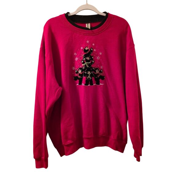 Vtg 90s Embroidered Teddy Bear Christmas Tree Crewneck Sweatshirt 2XL Holiday - Picture 1 of 8